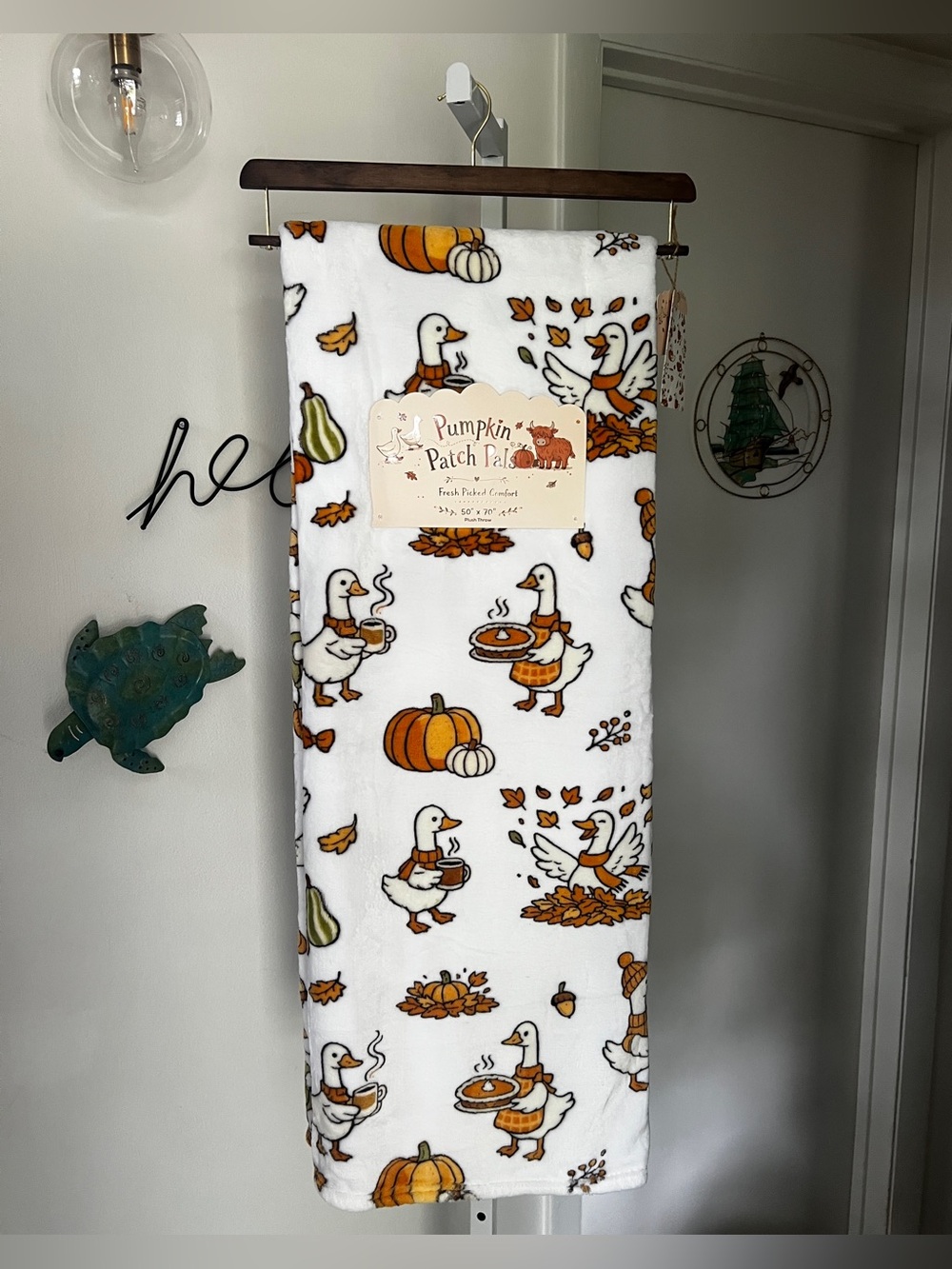 NEW Pumpkin Patch Pals Fall Goose Throw Blanket 50”x70” Harvest Pumpkin Coffee